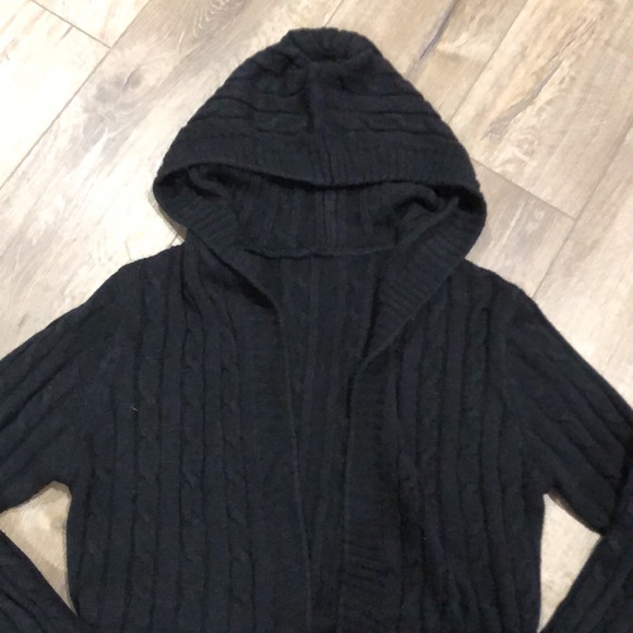 NWOT! - SHEIN Open Placket Long Cable Knit Cardi w/Hood & Tie Front - Picture 4 of 6